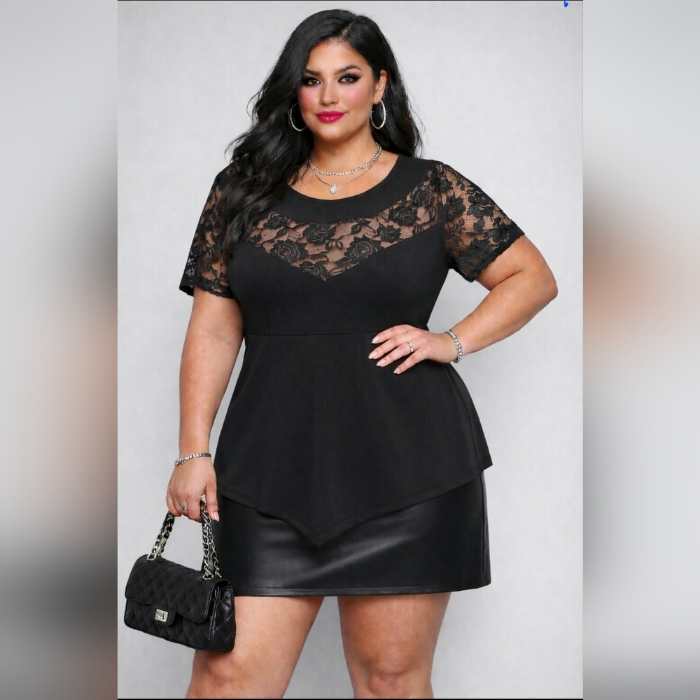 Elegant Black Lace Peplum Top | Temu | Size 2XL